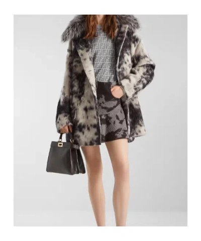 Fendi Black Ff Animalier Denim Skirt In Gray