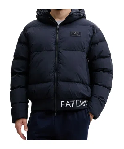 Ea7 Hooded Padded Jacket In Blue