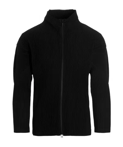 Issey Miyake Pleated Texture Jacket With High Collar In Black