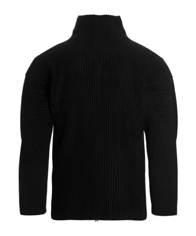 Issey Miyake Pleated Texture Jacket With High Collar In Black