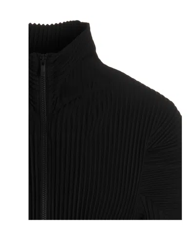 Issey Miyake Pleated Texture Jacket With High Collar In Black