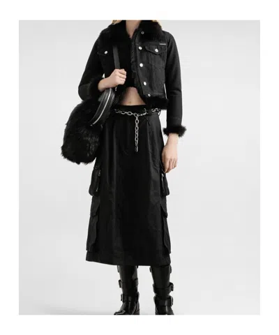 Dolce & Gabbana Cropped Denim Jacket Fur Cuffs In Black