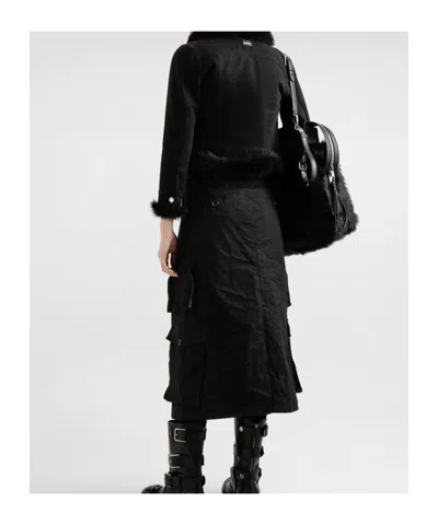 Dolce & Gabbana Cropped Denim Jacket Fur Cuffs In Black