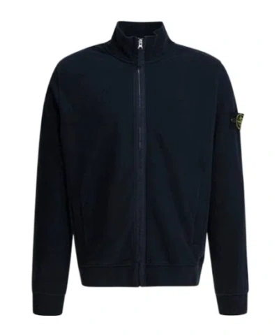 Stone Island Long-sleeved Zip-up Sweatshirt In Blue