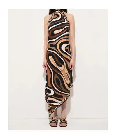 Pucci Marmo Asymmetric Printed Silk-twill Halterneck Dress In Multi