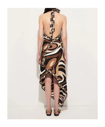 Pucci Marmo Asymmetric Printed Silk-twill Halterneck Dress In Multi