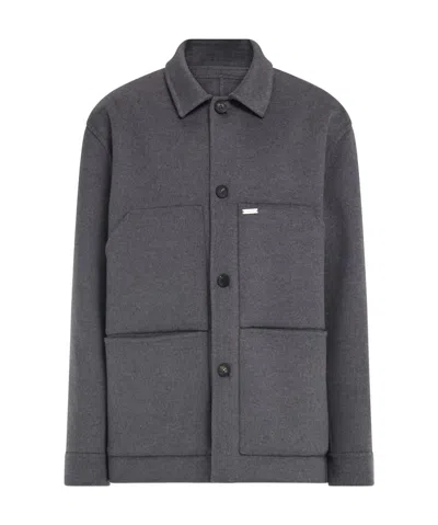 Ferragamo Button Patch Shirt Jacket In Gray