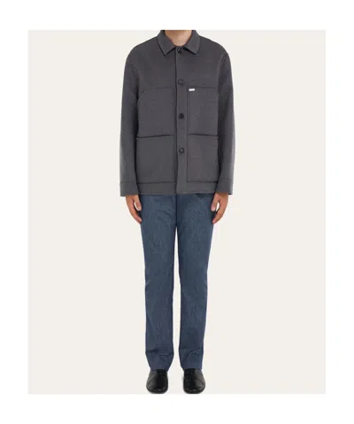 Ferragamo Button Patch Shirt Jacket In Gray