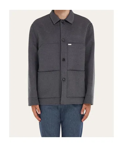 Ferragamo Button Patch Shirt Jacket In Gray