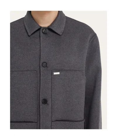 Ferragamo Button Patch Shirt Jacket In Gray