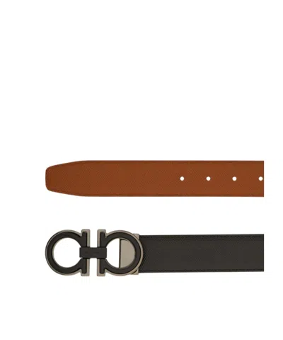 Ferragamo Reversible And Adjustable Gancini Belt In Black