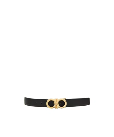 Ferragamo Reversible And Adjustable Gancini Belt In Black