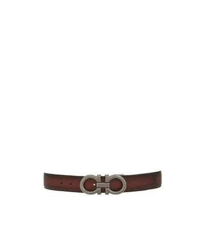 Ferragamo Reversible And Adjustable Gancini Belt In Brown