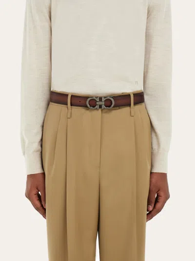 Ferragamo Reversible And Adjustable Gancini Belt In Brown