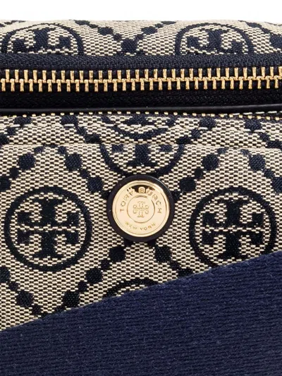 Tory Burch Logo-monogram Zipped Mini Bag In Blue