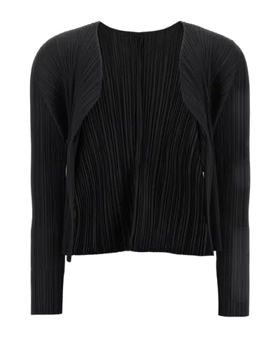 Issey Miyake Long Sleeve Cardigan Featuring A Pleated Design In Black
