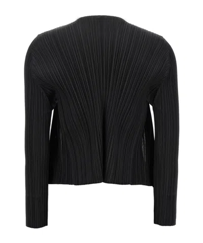 Issey Miyake Long Sleeve Cardigan Featuring A Pleated Design In Black