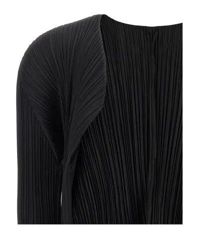 Issey Miyake Long Sleeve Cardigan Featuring A Pleated Design In Black