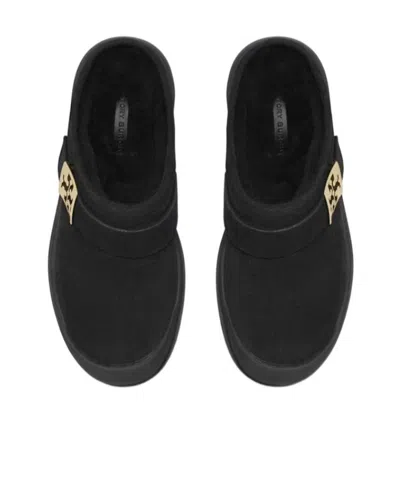 Tory Burch Mellow Shearling Platform Mules In Black