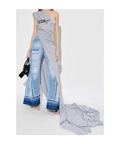 Dsquared2 One-shoulder Split Dress In Gray