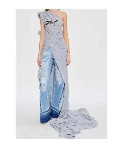 Dsquared2 One-shoulder Split Dress In Gray