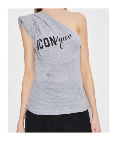 Dsquared2 One-shoulder Graphic-print Top In Gray