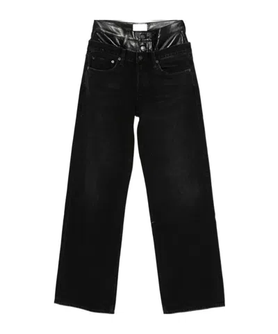Agolde Elson Black Jeans With Double-layered Waist And Leather Details In Denim Woman