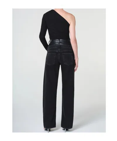 Agolde Elson Black Jeans With Double-layered Waist And Leather Details In Denim Woman
