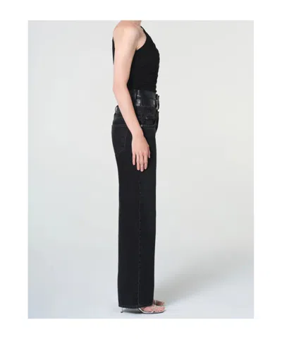Agolde Elson Black Jeans With Double-layered Waist And Leather Details In Denim Woman