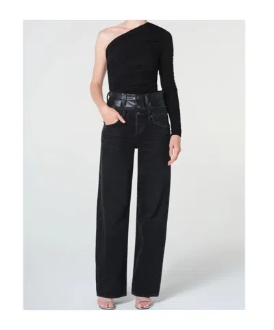 Agolde Elson Black Jeans With Double-layered Waist And Leather Details In Denim Woman