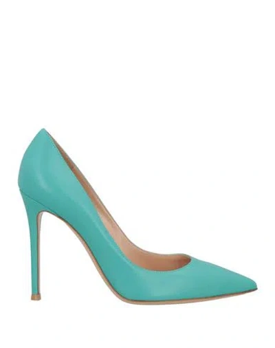 Gianvito Rossi Woman Pumps Turquoise Size 11 Leather In Blue