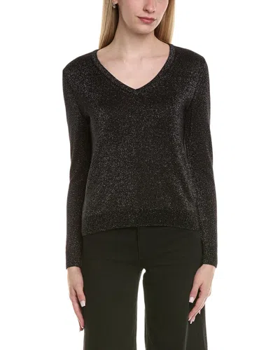 Sofiacashmere Lurex V-neck Wool & Cashmere-blend Sweater In Black