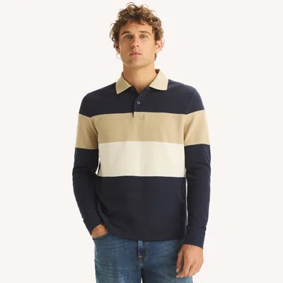 Nautica Mens Classic Fit Colorblock Long-sleeve Polo In Blue