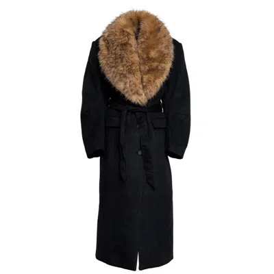 Rotate Birger Christensen Anatta Long Coat With Faux Fur Collar In Black
