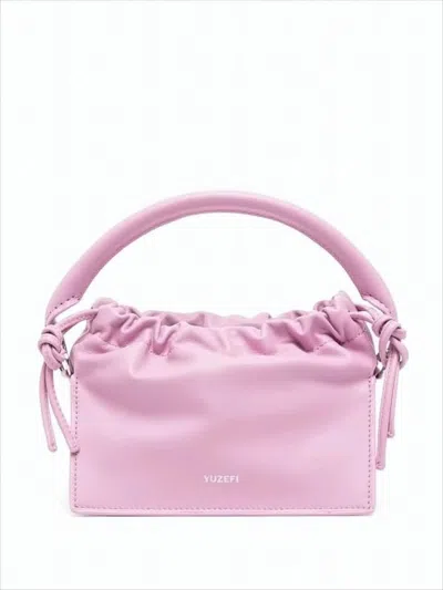 Yuzefi Soft Leather Crossbody Bag With Ruched Top In White