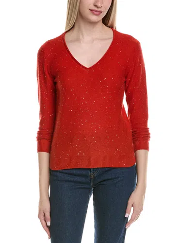 Sofiacashmere Sequin Deep V Wool & Cashmere-blend Sweater In Red