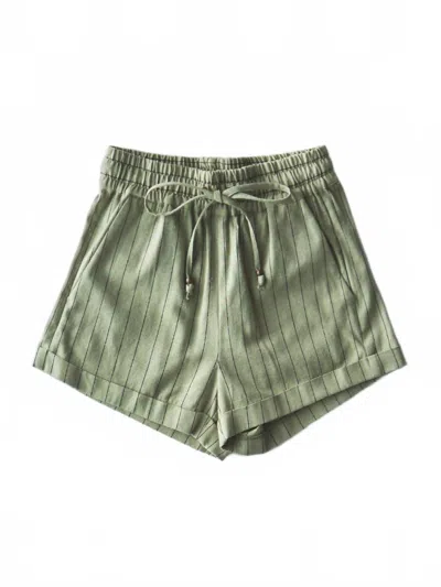 Trend:notes Women's Striped Linen Short In Olive In Green