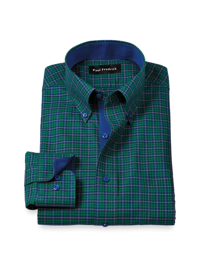 Paul Fredrick Tailored Fit Comfort Stretch Non-iron Plaid Dress Shirt With Contrast Trim In Multi