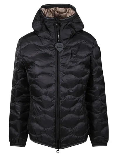 Blauer Quilted Black Puffer Jacket With Hood In Black
