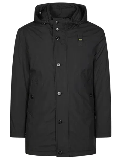 Blauer Minimalist Black Parka With Hood In Black