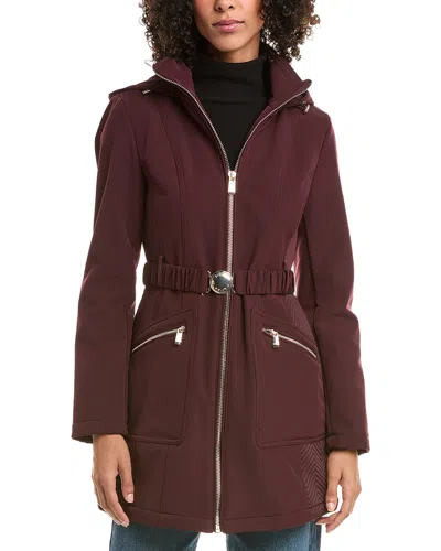 Kensie Seatbelt Buckle Hooded Softshell Jacket In Brown