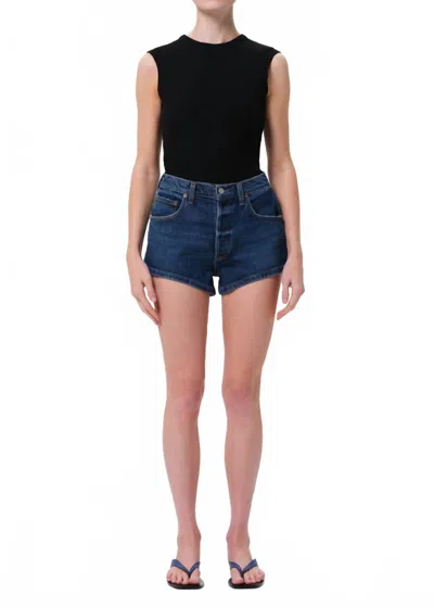 Agolde Ridley Vintage High Rise Shorts Duster In Blue