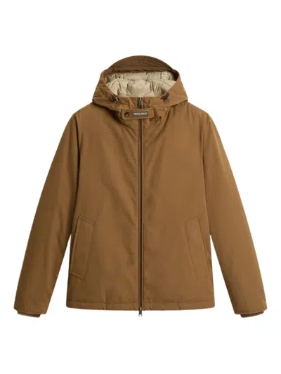 Woolrich Padded Brown Jacket With Adjustable Hood In Brown