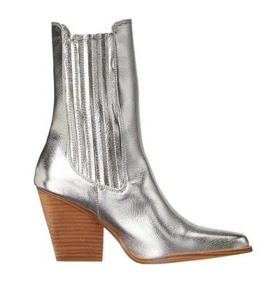 Chinese Laundry Cali Metallic Block Heel Boots In Silver In Animal Print
