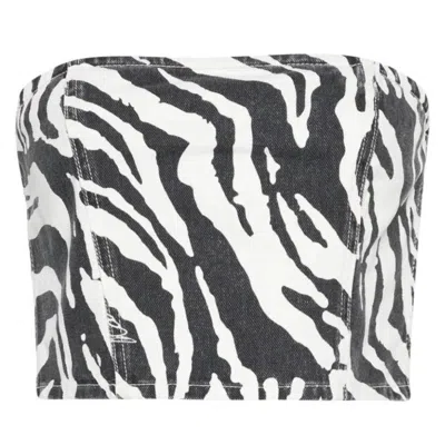 Rotate Birger Christensen Rotate Zebra Printed Denim Top In Multi