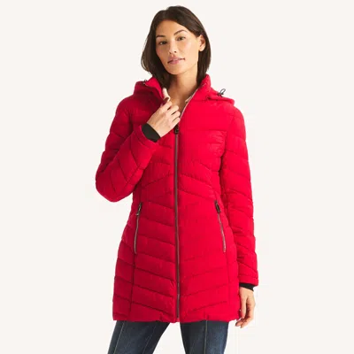Nautica Womens Puffer Jacket In Red