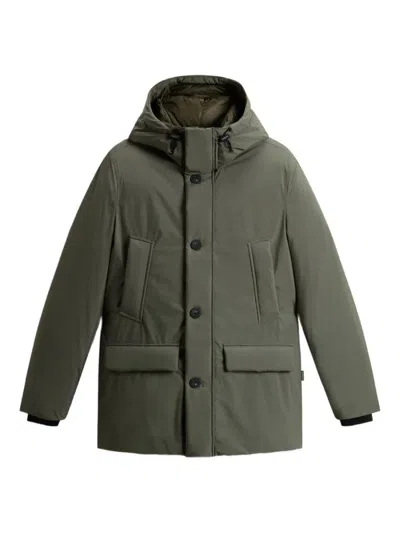 Woolrich Hooded Button-fastening Padded Jacket In Black