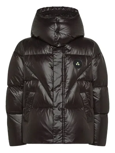 Peuterey Giubbino Puffer Lucido Con Cappuccio Nero In Black