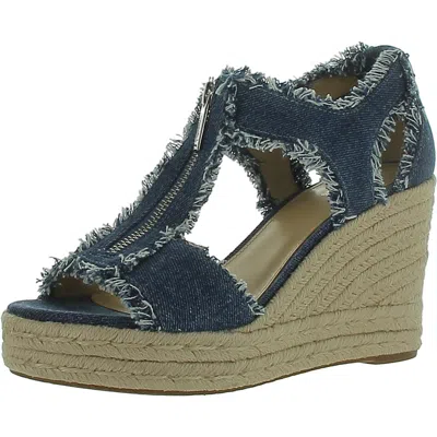 Michael Michael Kors Womens Round Toe Front Zipper Wedge Sandals In Blue
