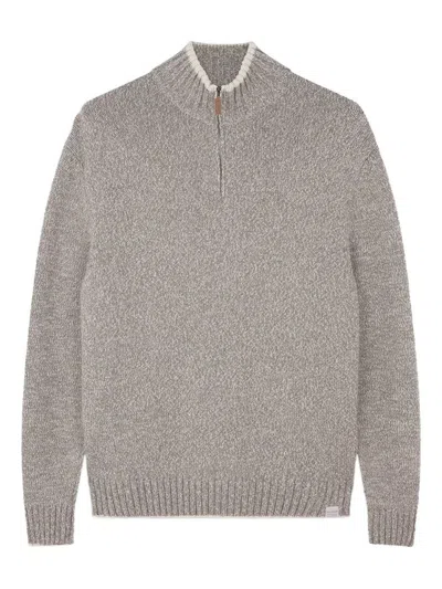 Paul & Shark Textured Knit Turtleneck Sweater With Ribbed Details In Gray